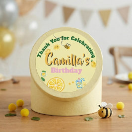 Pegatina Redonda Tema de limón para cumpleaños de niños