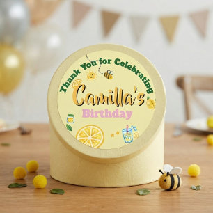 Pegatina Redonda Tema de limón para cumpleaños de niños