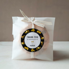 Pegatina Redonda Tema de los camiones de construcción Gracias