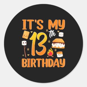 Pegatina Redonda tema de malvaviscos para cumpleaños 13