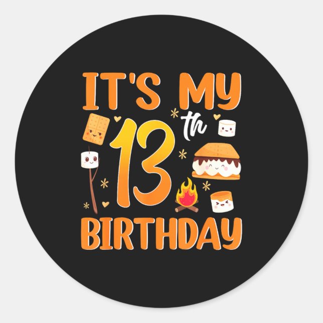 Pegatina Redonda tema de malvaviscos para cumpleaños 13 (Anverso)