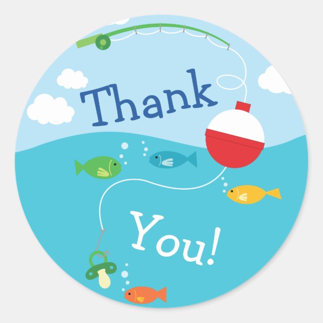 Pegatina Redonda Tema de pesca Baby Shower para pescadores (Anverso)