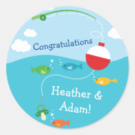 Pegatina Redonda Tema de pesca Baby Shower para pescadores