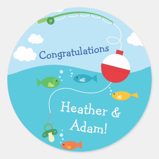 Pegatina Redonda Tema de pesca Baby Shower para pescadores (Anverso)
