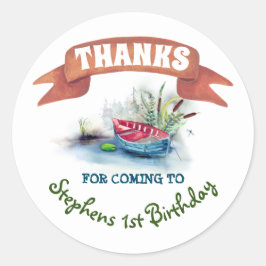 Pegatina Redonda Tema de pesca Cumpleaños Gracias