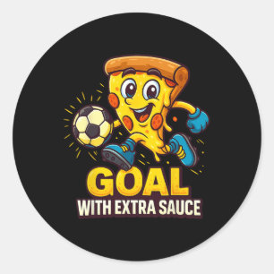 Pegatina Redonda Tema de pizza para niños divertido gol de fútbol