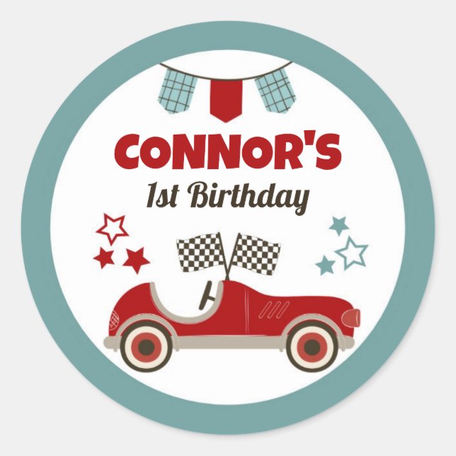 Pegatina Redonda Tema de Race Car (Anverso)