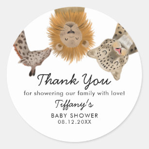 Pegatina Redonda Tema de Safari Animals Baby Shower
