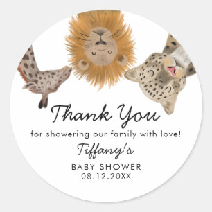 Pegatina Redonda Tema de Safari Animals Baby Shower