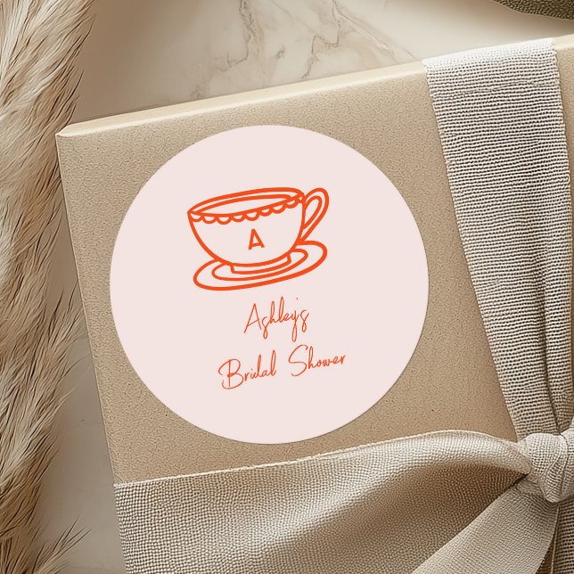 Pegatina Redonda Tema de té para despedida de soltera con doodle ca (Subido por el creador)