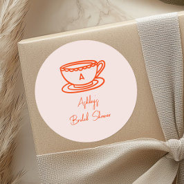 Pegatina Redonda Tema de té para despedida de soltera con garabatos