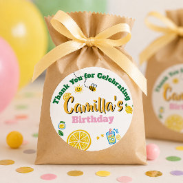 Pegatina Redonda Tema de verano limón Cumpleaños infantil 