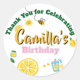 Pegatina Redonda Tema de verano limón Cumpleaños infantil