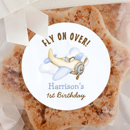 Pegatina Redonda Tema del avión de Cute Boy 1 Fiesta de cumpleaños