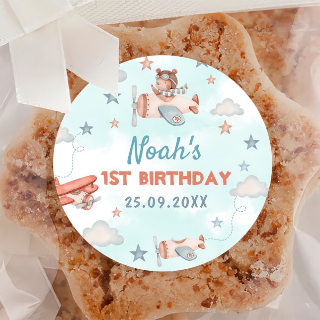 Pegatina Redonda Tema del avión de Cute Boy 1 Fiesta de cumpleaños (Subido por el creador)