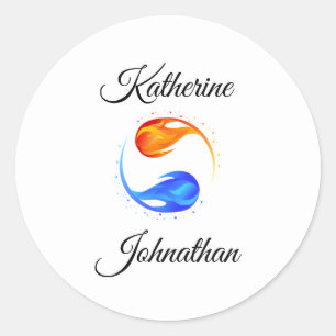 Pegatina Redonda Tema del Boda de llama gemela - Blanco-