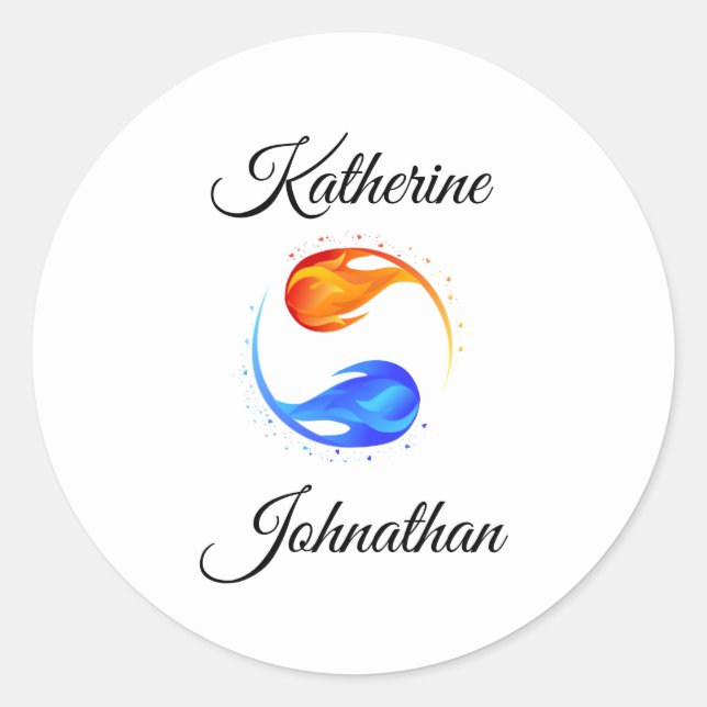 Pegatina Redonda Tema del Boda de llama gemela - Blanco- (Anverso)