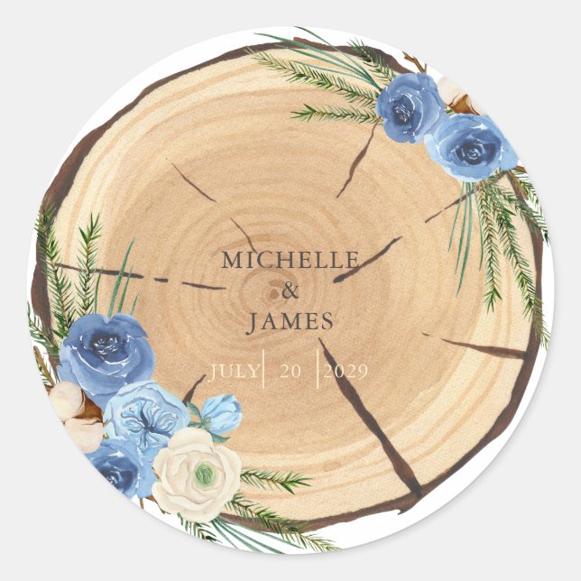 Pegatina Redonda Tema del Boda de Woodland rústico (Anverso)