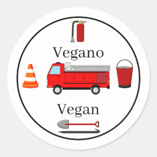 Pegatina Redonda Tema del bombero Niño bilingüe de cumpleaños vegan