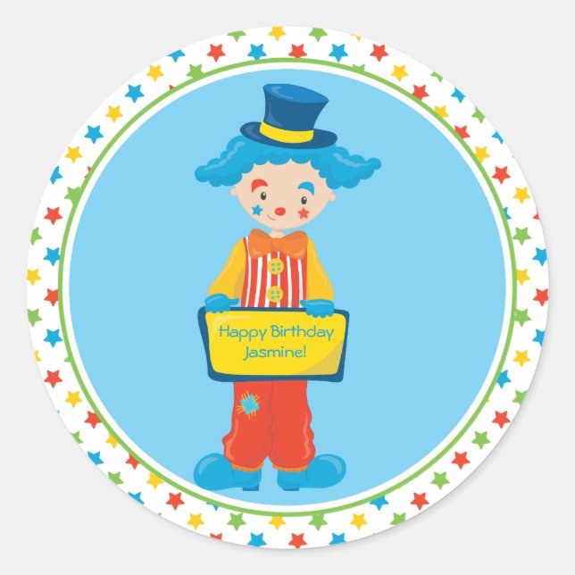 Pegatina Redonda Tema del circo | Payaso gracioso | Personalizado (Anverso)