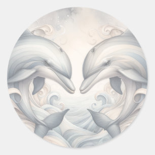 Pegatina Redonda Tema del delfín boda