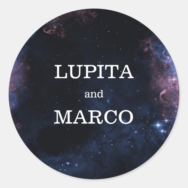 Pegatina Redonda Tema del espacio naval Elegantes estrellas Boda de (Anverso)