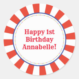 Pegatina Redonda Tema del Fiesta del primer cumpleaños de Circus Cu
