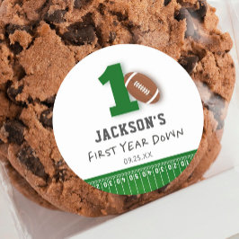 Pegatina Redonda Tema Del Fútbol Primer Año Abajo Favor Del Cumplea