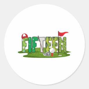 Pegatina Redonda Tema del golf de 15 años Deporte para niños de 15 