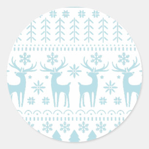 Pegatina Redonda Tema del invierno del Arte Popular Azul Ártico
