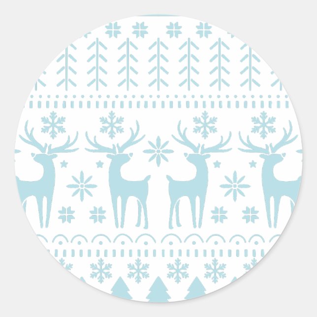 Pegatina Redonda Tema del invierno del Arte Popular Azul Ártico (Anverso)