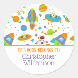 Pegatina Redonda Tema Espacial Este Libro Pertenece A Bookplate