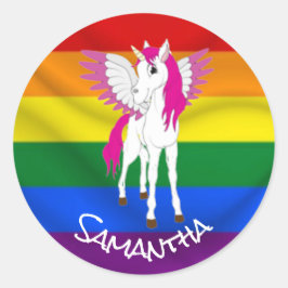 Pegatina Redonda Tema Fiesta de Unicornio arcoiris