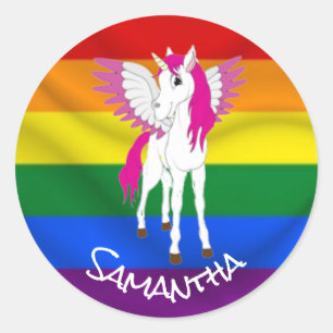 Pegatina Redonda Tema Fiesta de Unicornio arcoiris