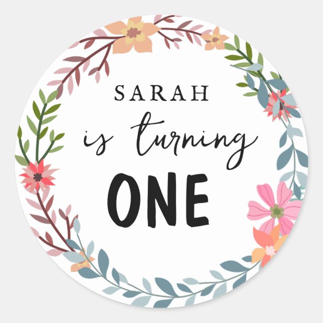 Pegatina Redonda Tema floral Fiesta de cumpleaños (Anverso)