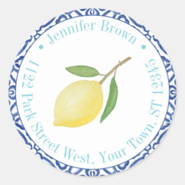 Pegatina Redonda Tema Italiano de Boda de Verano Limones Dirección 