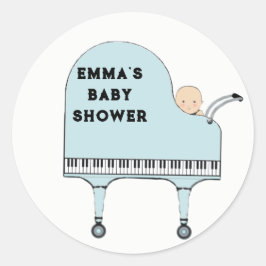 Pegatina Redonda Tema musical de Baby Shower Boy