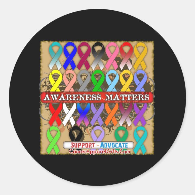 Pegatina Redonda Temas de Conciencia - Cintas de Cáncer (Anverso)