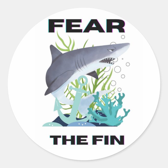 Pegatina Redonda temer al tiburón aleta (Anverso)