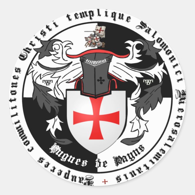 Pegatina Redonda Templario maestro de grande Hugues de Payns (Anverso)