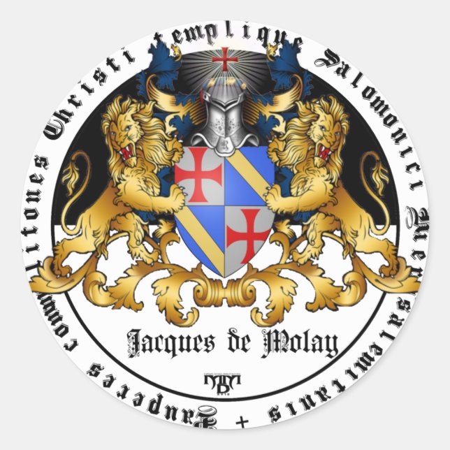 Pegatina Redonda Templario maestro de grande Jacques De Molay (Anverso)