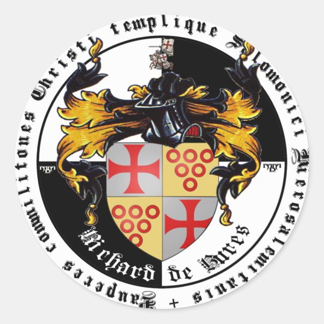Pegatina Redonda Templario maestro de grande Richard de Bures (Anverso)