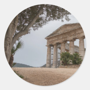 Pegatina Redonda Templo griego en Segesta, Sicilia