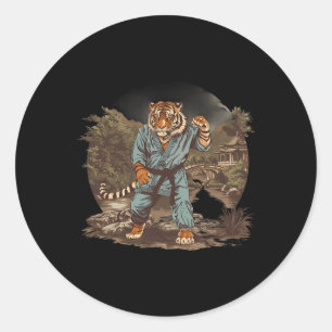 Pegatina Redonda Templo Pagoda del Tigre de Kickboxing Artes Marcia