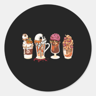 Pegatina Redonda Temporada Cae Café Horror Película Y Café Hallowee