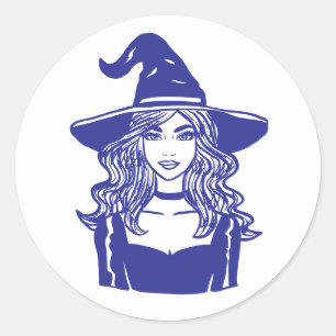 Pegatina Redonda Temporada clásica de fantasía Bruja Halloween