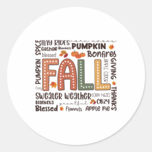 Pegatina Redonda Temporada de calabazas de Fall Flannel Cae Vibes O