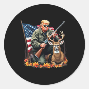 Pegatina Redonda Temporada de Caza de Ciervos Vintage Trump Bandera