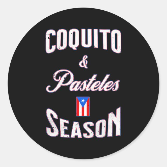 Pegatina Redonda Temporada de Coquito Pasteles de comida puertorriq (Anverso)
