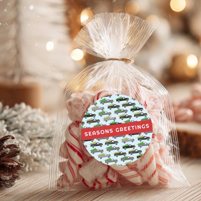 Pegatina Redonda Temporada de feriado de navidades con camionetas P (Christmas Trucks Cute CUSTOM Holiday Seasonal Classic Round Sticker
)